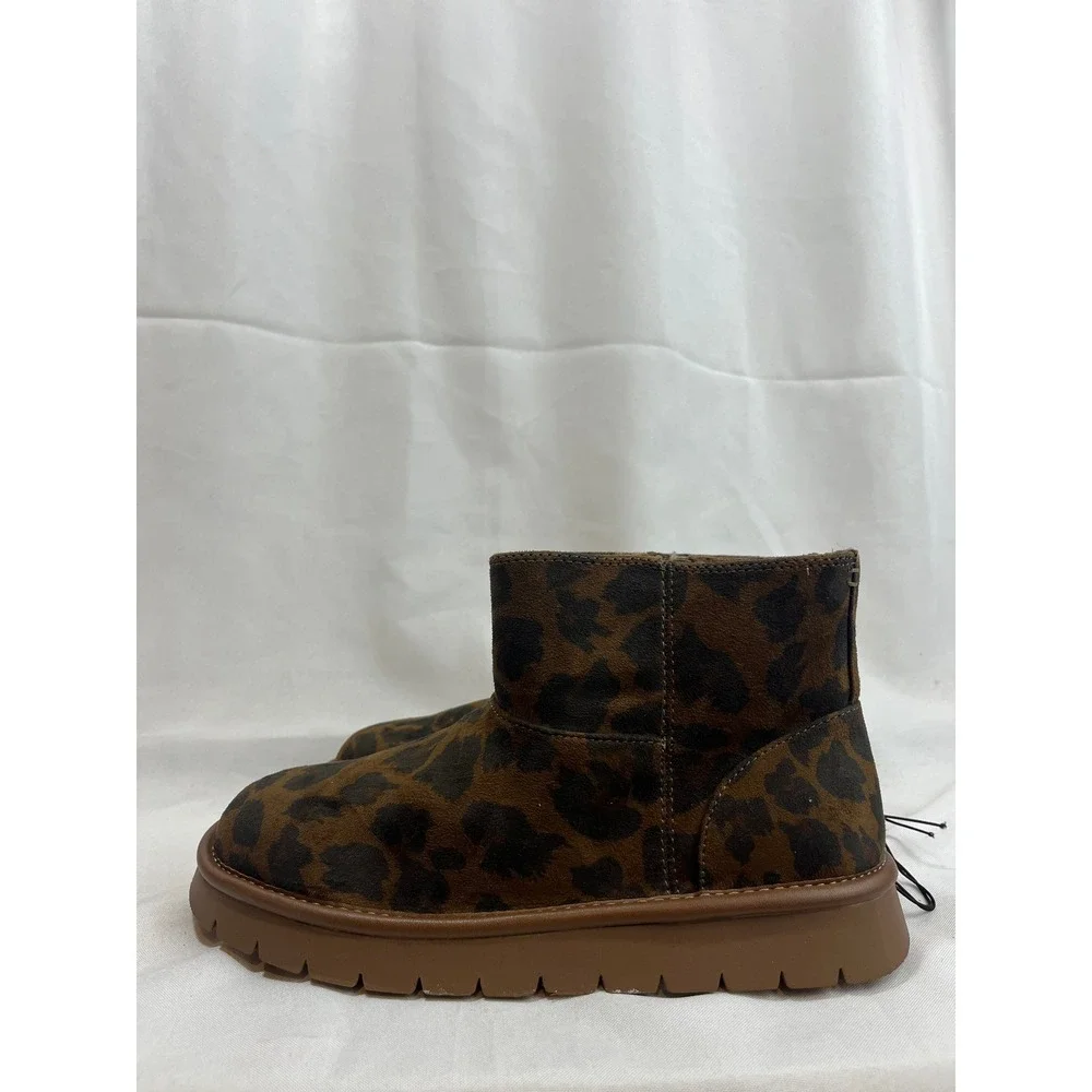 Universal Thread Leopard Print Ankle Boots Memory Foam‎ Lug Sole Brown Womens 8